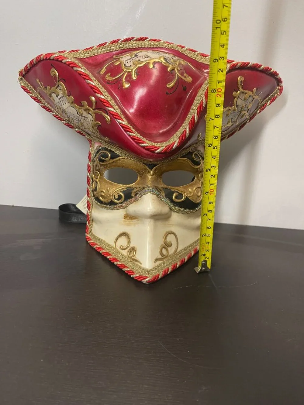 Maschera del Galeone Venetian Carnival Mask Hat Red Gold Handmade Italy Tricorn
